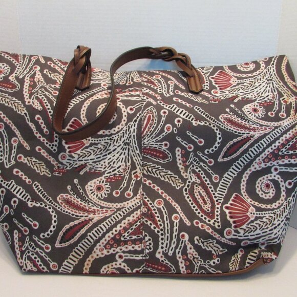 Bohemian Braided Handle Tote Bag Brown, Burgundy Faux Leather/Polyester - Picture 3 of 10